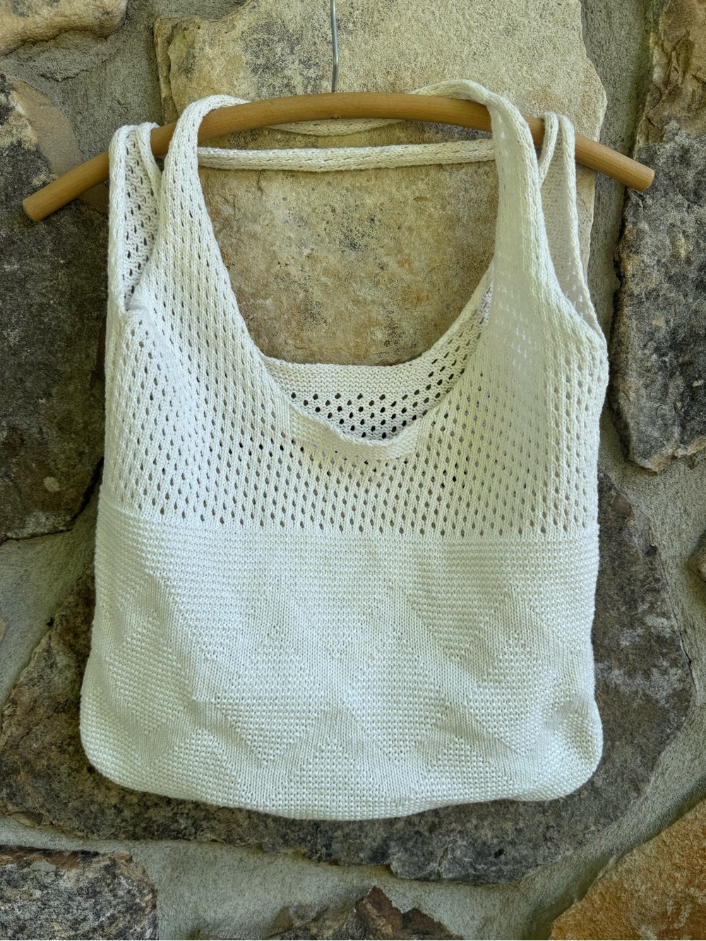 Cream Knit Market Tote Bag